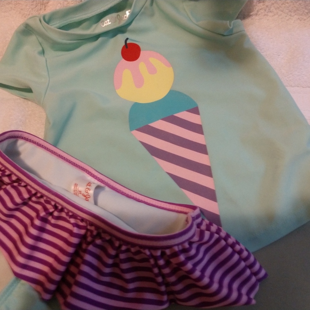 Cat & Jack Ice Cream Cone Rash Guard and Bikini Bottom size 3T